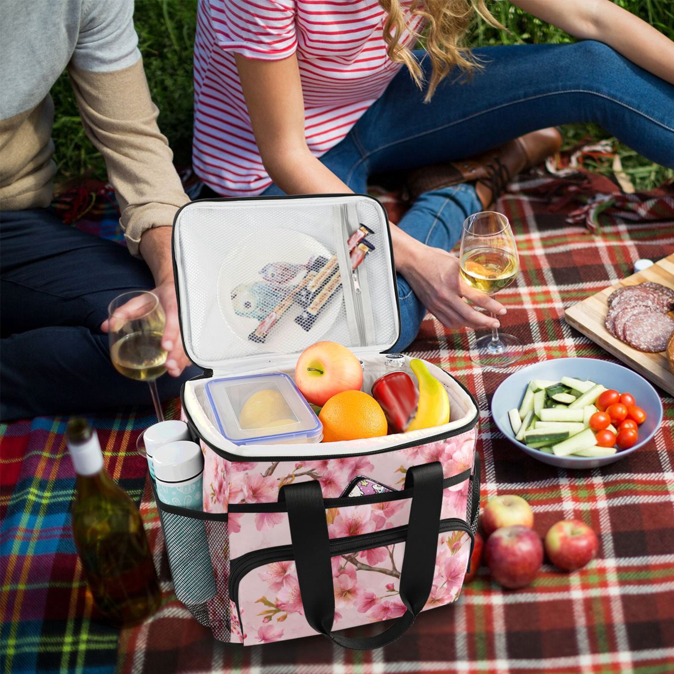 Cute Cherry Blossom Spring Portable Cooler Lunch Box Reusable Insulated Lunch Bag Leakproof 15L