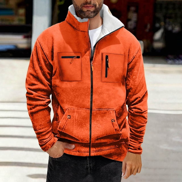 Ceisia Warm Windproof Men's Loose Fit Stand-Collar Fleece Jacket with Multi-Pockets Gift