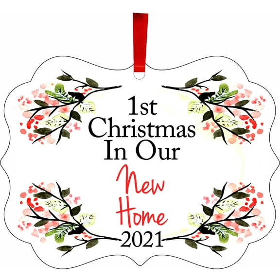 1st Christmas in Our New Home 2021 - Watercolor Floral Design Print Flat Benelux Shaped Aluminum Ornament