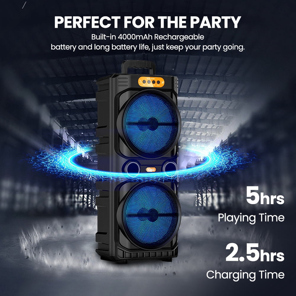 PEPWELL Portable Bluetooth Party Speaker Dual 8 Inch Woofers 2000W Peak Power - DJ RGB Lights, TWS Stereo, Bluetooth 5.3, Wireless Mic, Karaoke Machine, FM Radio, USB TF AUX, Heavy Bass Subwoofer