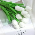 thumbnail image 3 of Enova Home  Artificial Real Touch Tulips Fake Silk Flowers Arrangement in Glass Vase with Faux Water for Home Wedding Decoration White, 3 of 4