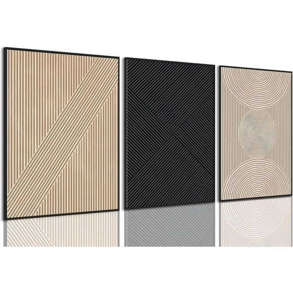 FCCUYE d Neutral Abstract Wall Art Modern Minimalist Line Canvas Poster Prints Set of 3 Boho Beige Black Brown Geometric Decor Picture Painting Living Room Bedroom Office 12"x16"