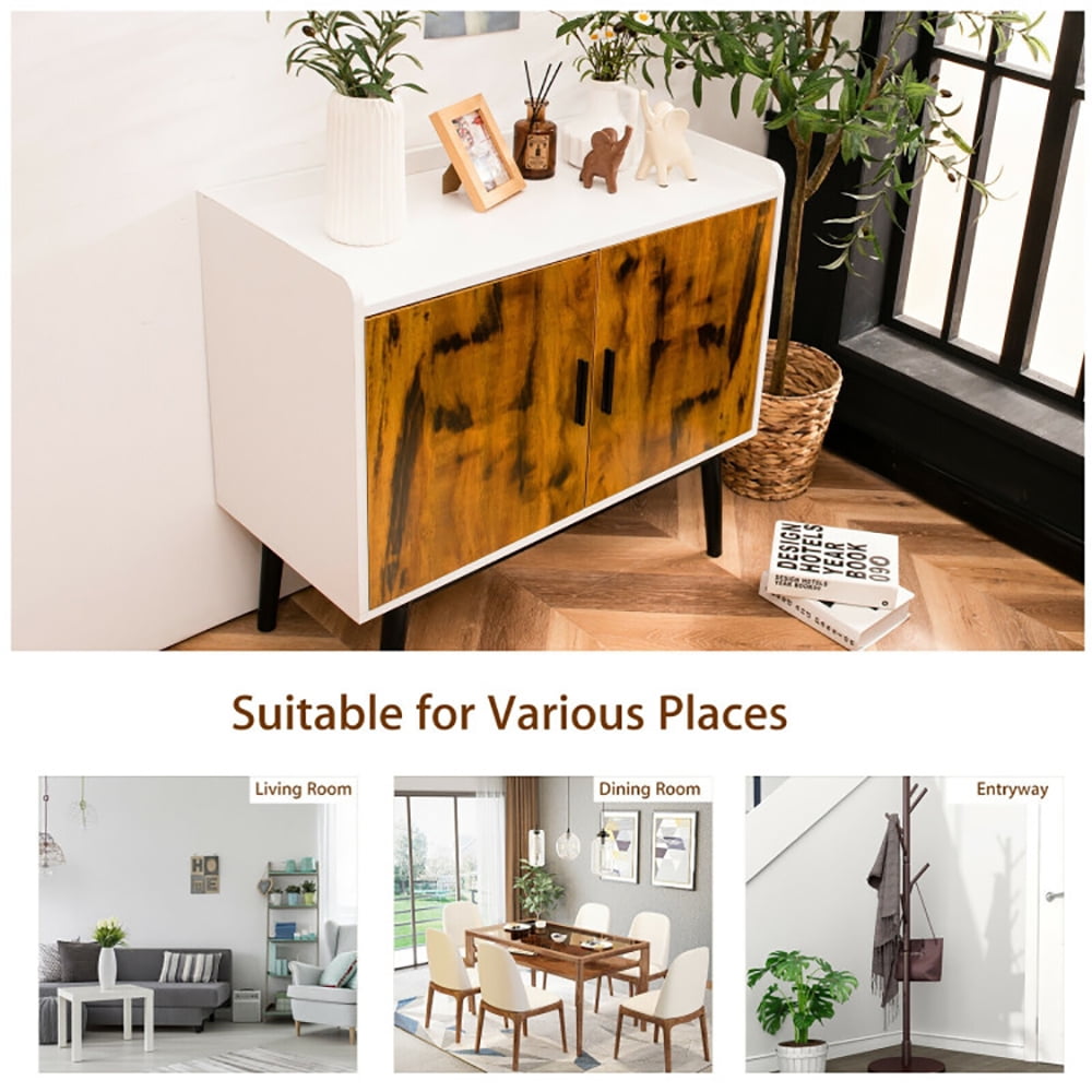 Finihen Storage Cabinet, Mid-Century Wood Storage Cabinet with 2 Doors and Metal Legss, for Entryway, Brown