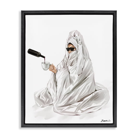 Stupell Industries Glam Comfort Pouring Wine Fashion Painting Black Floater Framed Canvas Art Print Wall Art, 17 x 21