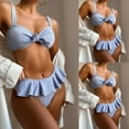 thumbnail image 6 of Jesscasday Women Sexy 2pcs Ribbed Bikini Set Bowknot Swimsuit Ruffles Thong Bathing Suit, 6 of 13