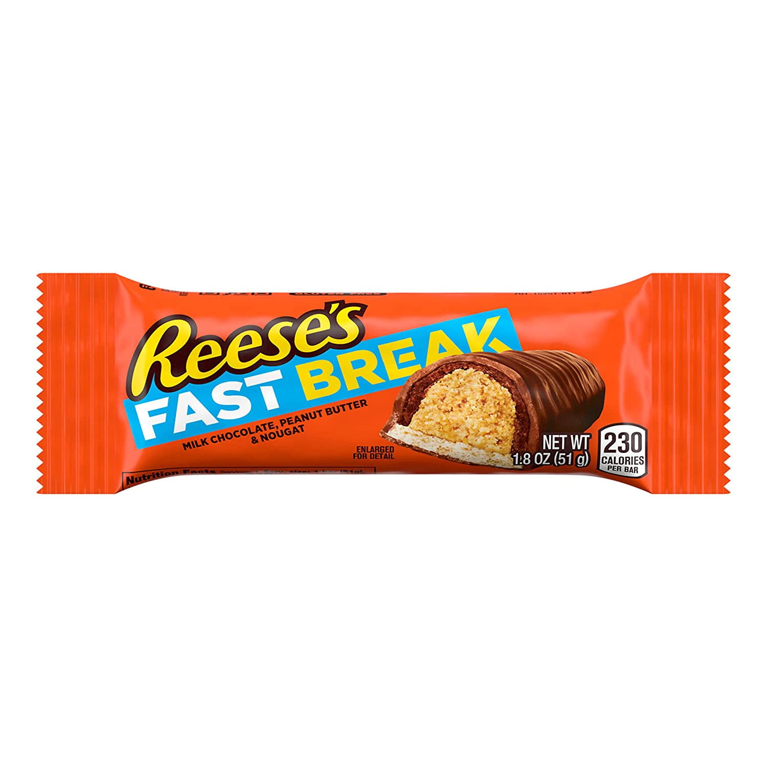 REESE'S FAST BREAK Milk Chocolate, Peanut Butter and Nougat Candy, Bulk, Gluten Free, 1.8 oz Bars (18 Count)