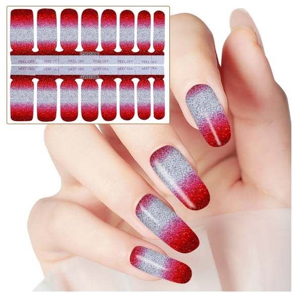 Sandistore Stick on Nails Short Clear Nail Stickers Glitter Gradient Color Full Wraps Polish Stickers Decal Strips Self-Ashesive Nail Sticker Sets For Women Girls Manicure Ideas for Short Nails