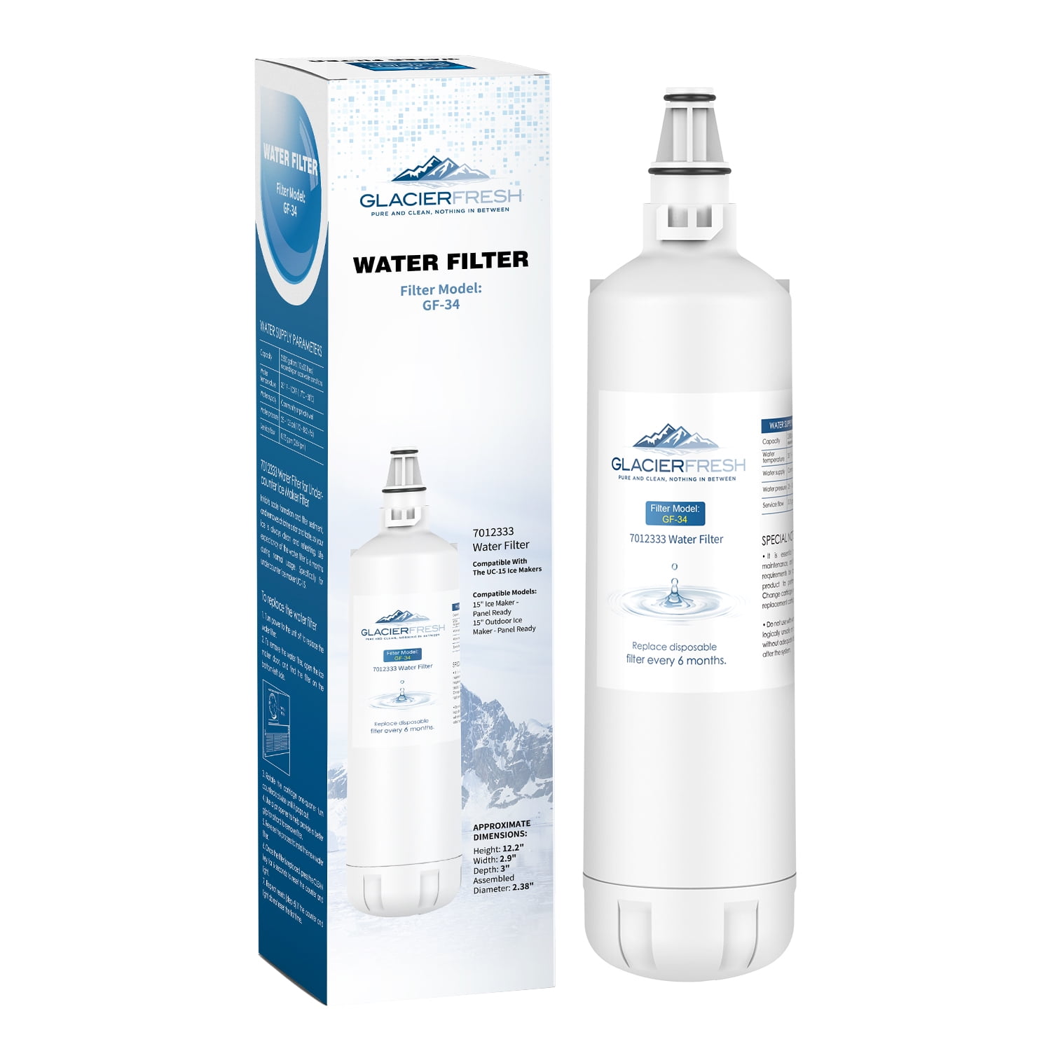 GLACIER FRESH 7012333 Ice Maker Water Filter, Compatible With Sub-Zero  7012333 Water Filter, UC-15 Ice Maker Water Filter Replacement, Manitowoc