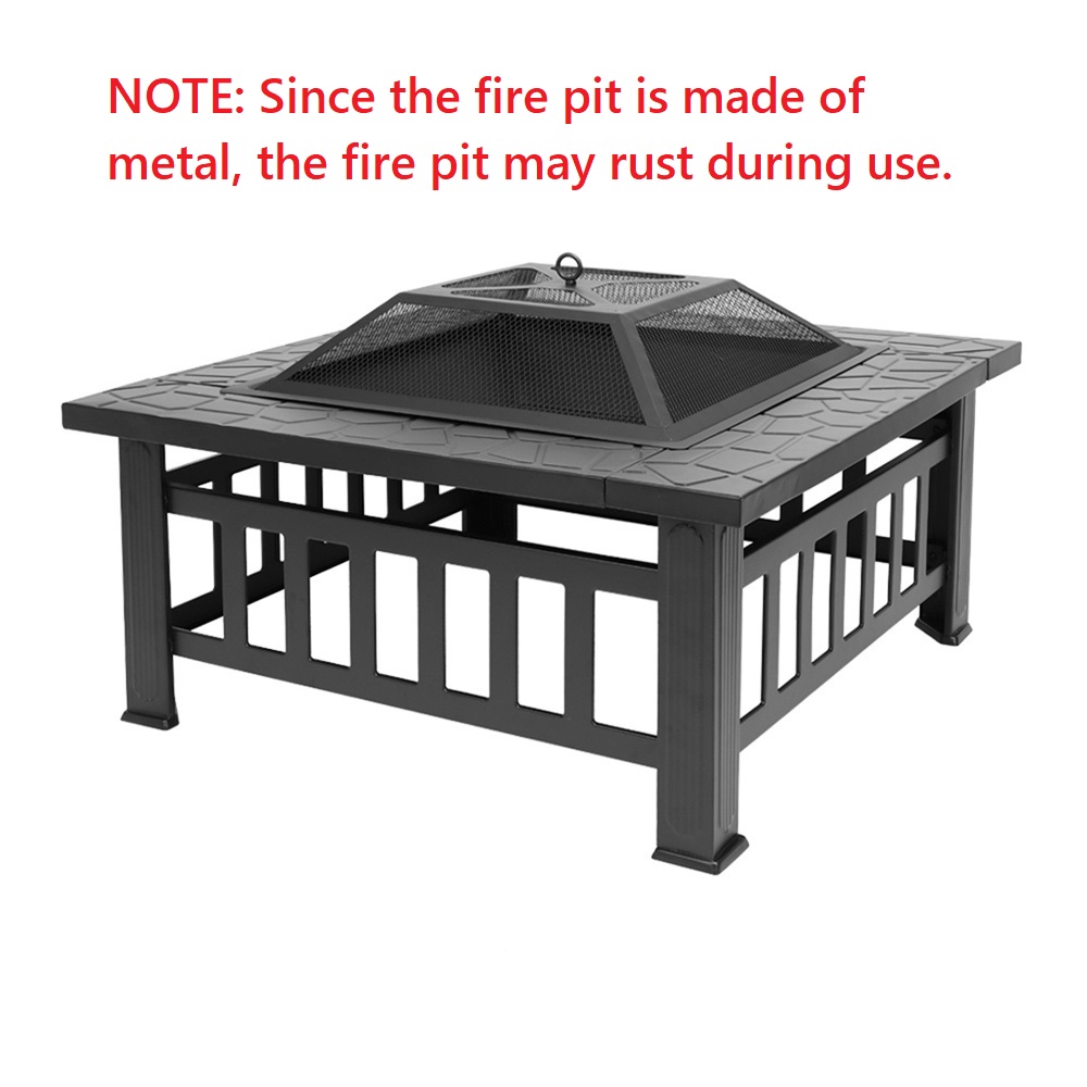 Fire Pit for Outside, 32" Outdoor Square Metal Fire Pit, Wood Burning BBQ Grill Fire Pit Bowl with Spark Screen, Poker, Backyard Patio Garden Bonfire Fire Pit for Camping, Heating, Picnic, L6193 - image 2 of 11