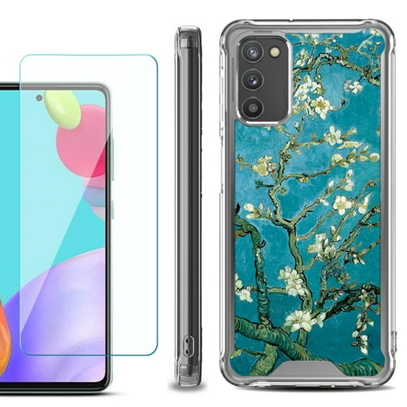 Shockproof Bumper Phone Case for Samsung Galaxy A02s, with Tempered Glass Screen Protector, by OneToughShield ® - Almond Blossom