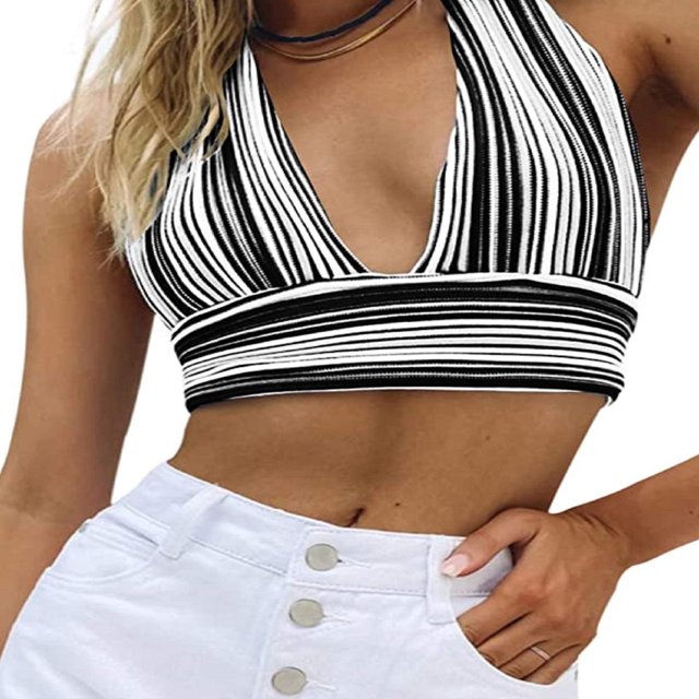 Haut Court à Rayures Sans Manches à Nouer Y2K Camisole Col en V pour Femmes