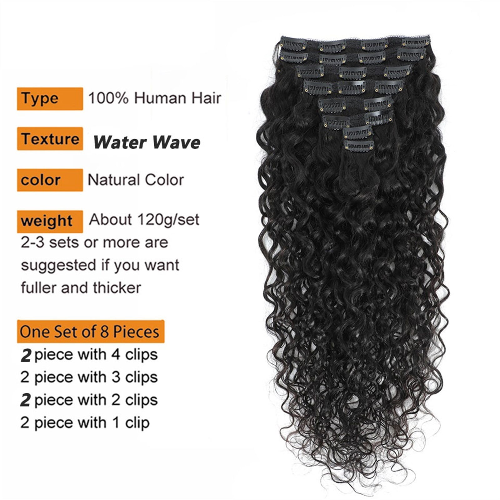 8-26 Inches Kinky Curly Clip In Hair Extension, 120g/Set Double Weft Full Head Human Hair Extension Brazilian Remy Human Hair for Women 8pieces
