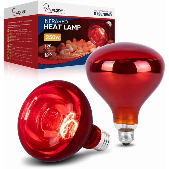 250 Watt Heat Lamp Bulbs for Chicks, R40 Heat Lamp for Chickens, Infrared Heat Bulbs for Brooder Heater, 250W Incandescent Heat for Pet, Bathroom, Food (2 Pack)