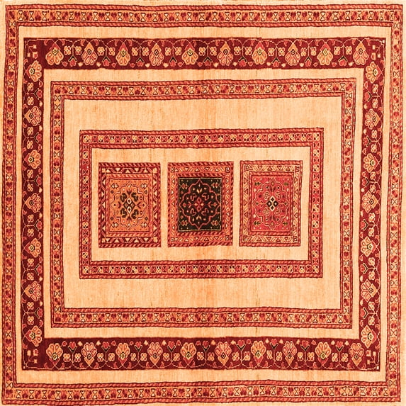 Ahgly Company Indoor Square Abstract Orange Contemporary Area Rugs, 4' Square
