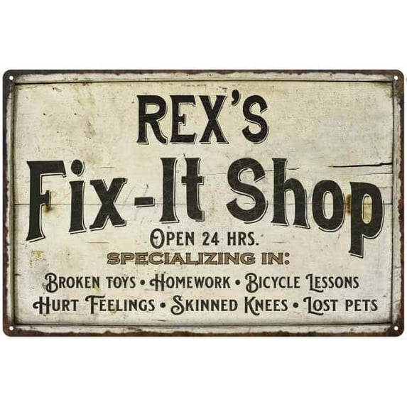REX'S Fix-It Shop Sign Grandpa Dad Wall Decor 16 x 24 Matte Finish Metal 116240006336