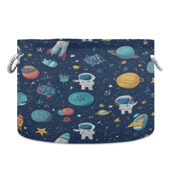 Wobogo Space Themed Toy Storage Basket 20×14in Canvas Laundry Hamper for Living Room Kids Room Bathroom Organizer