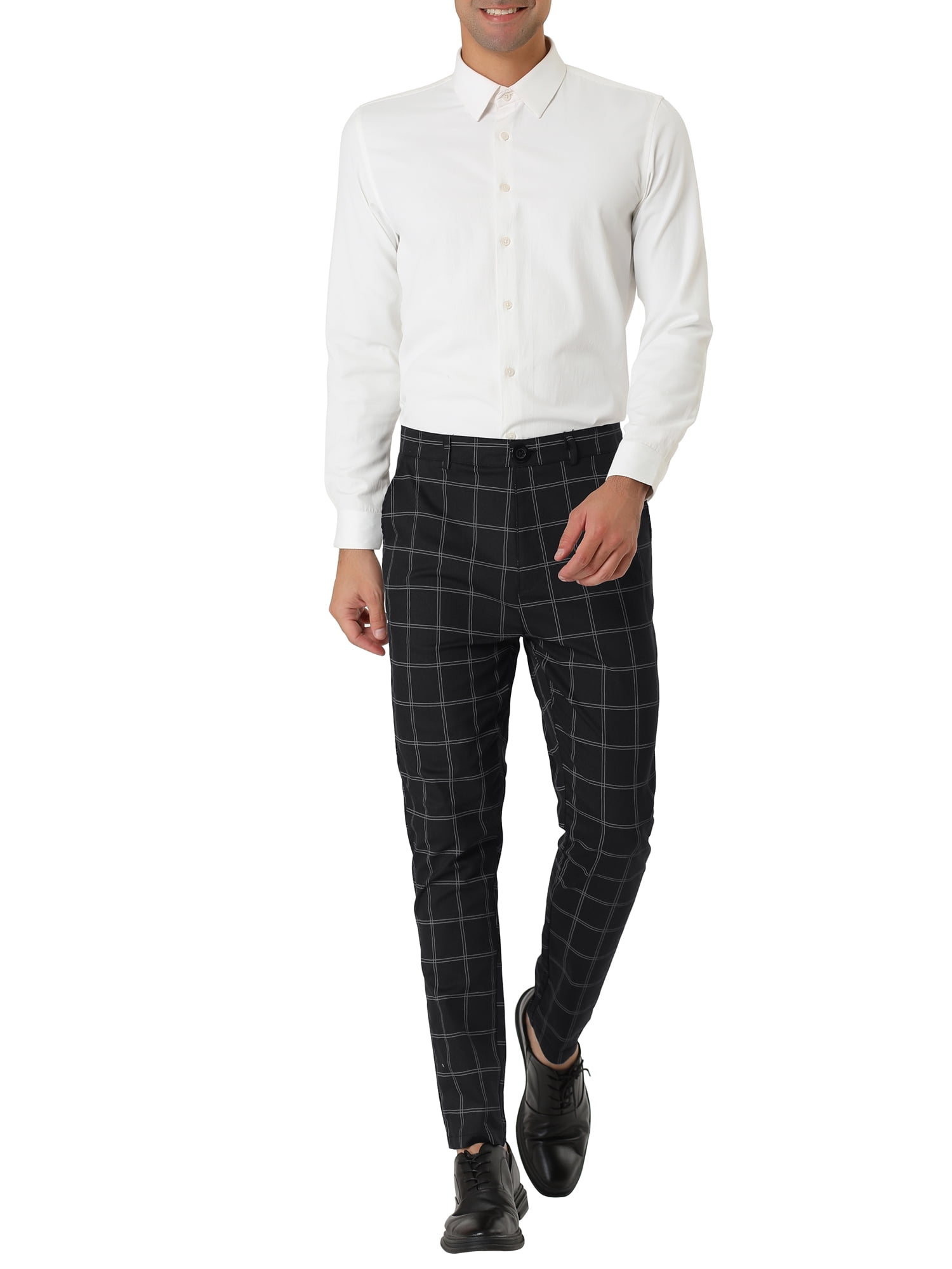 【MODERNIF】Mild check slacks NOMADIC NOOK Men's Business Skinny Flat Front Checked Dress