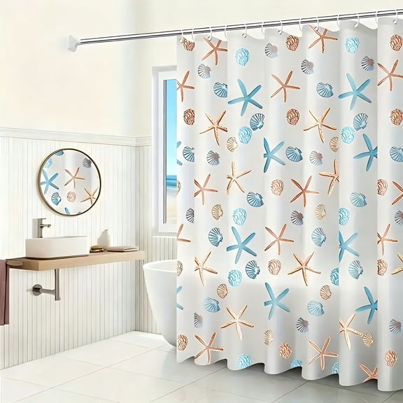 Fmbmuo Starfish Shell Print Shower Curtain 72x31.5 Inch Waterproof Lightweight EVA Bathroom Partition Curtain with No-Drill Sea Decor,Multicolor