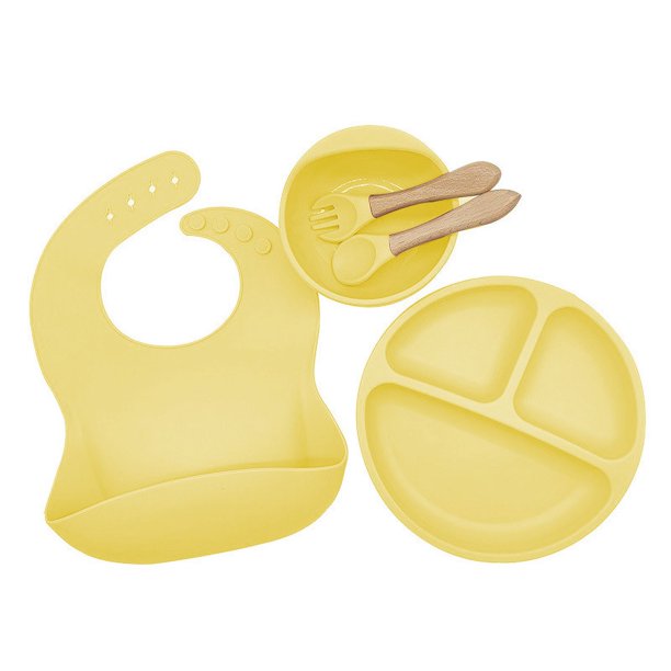Babero de silicona para madres e hijos Plato de silicona para la cena Juego de ocho piezas Plato de succión para entrenamiento complementario de alimentos para bebés Juego de vajilla separada para