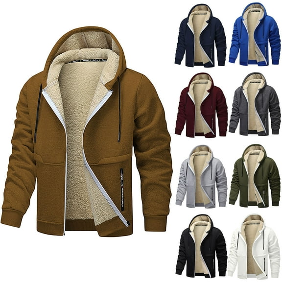 Miluxas Men's Fleece Lined Jacket Winter Heavyweight Casual Hooded Jackets Long Sleeve Full Zip Knit Cardigan Sweater White