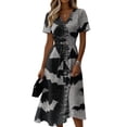 thumbnail image 2 of Womens Halloween Dress Witch Hat V Neck Bat Vintage Wrap Dress Skeleton Short Sleeve Fall Wedding Guest Dresses S, 2 of 5