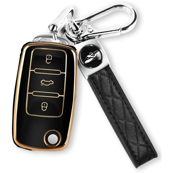 Key Fob Cover Compatible with Volkswagen Beetle GTI Jetta Passat Tiguan Keychain Case Holder Protector,Black