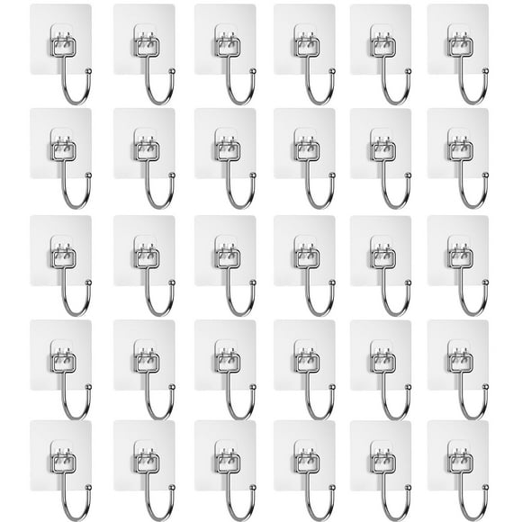 Harpily Hooks for Hanging 30 Pack Large Heavy Duty Adhesive Hooks Traceless and Multi No Damage Installation Ideal for Bathrooms Kitchens and Home Organization One Size Clear