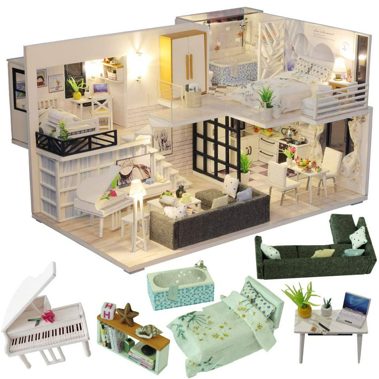 CUTEBEE Dollhouse Miniature with Furniture, DIY Wooden Dollhouse Kit Plus  Dust Proof and Music Movement, 1:24 Scale Creative Room Idea