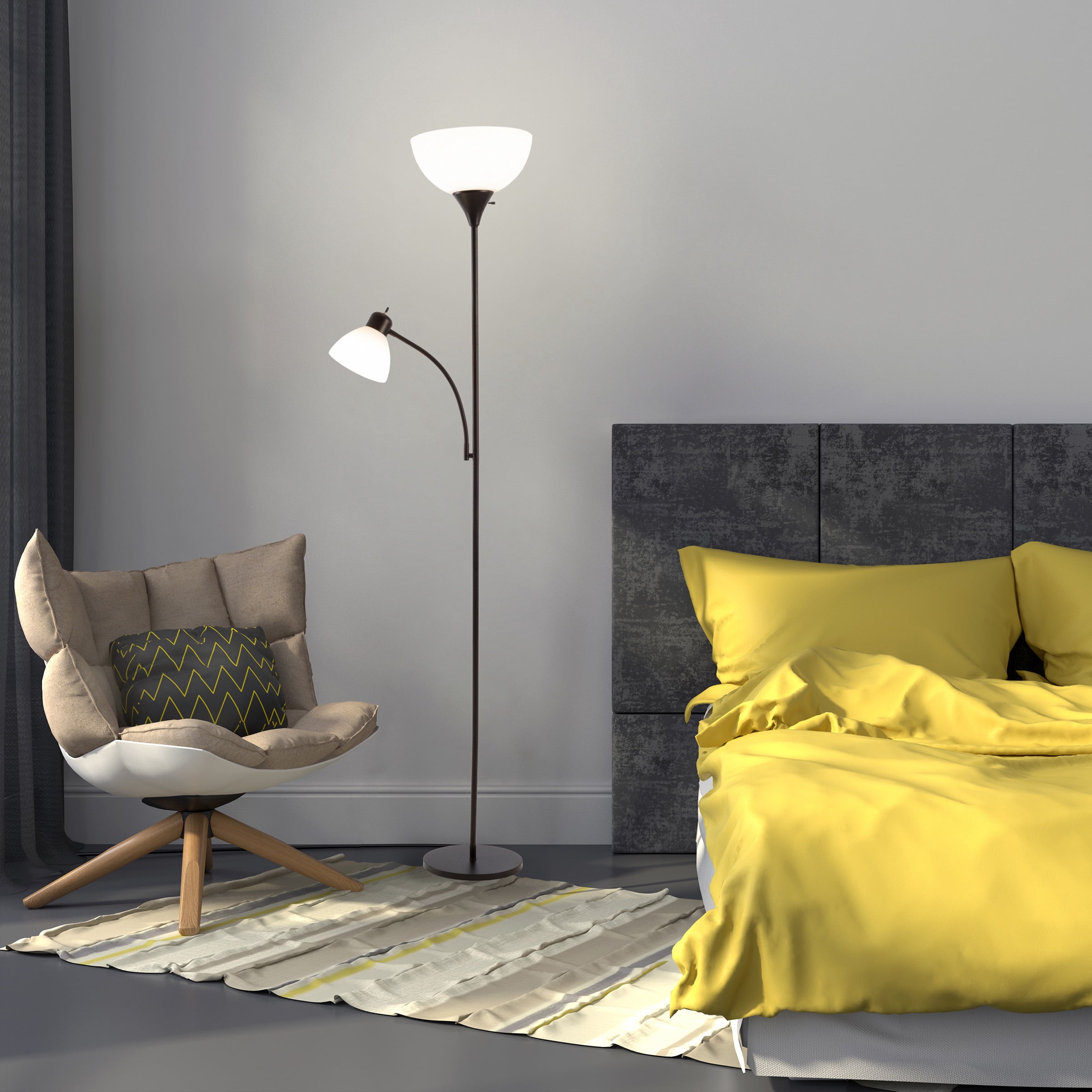 Lavish Home  Torchiere Floor Lamp Energy Saving LED Bulbs Included-by Lavish Home (Black)