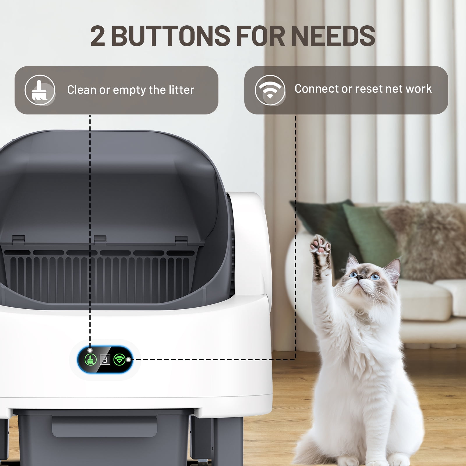 Smart Self-Cleaning Litter Box for Multiple Cats - Automatic Open-Top Cat Litter Box with App Control, 12 Safety Sensors & Odor Control - Includes Litter Liner Bags & Waterproof Litter Mat - White
