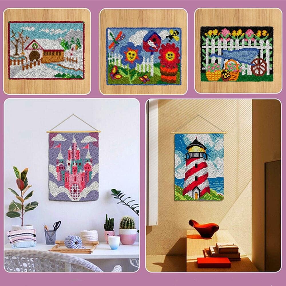 Latch hook rug kit,latch hook cushion kits,Sunrise Latch Hook Rug Kit for Adults Crocheting Carpet Rug Yarn Sofa Cushion Mat Tapestry DIY Carpet Arts Crafts 50×38cm/20*15in