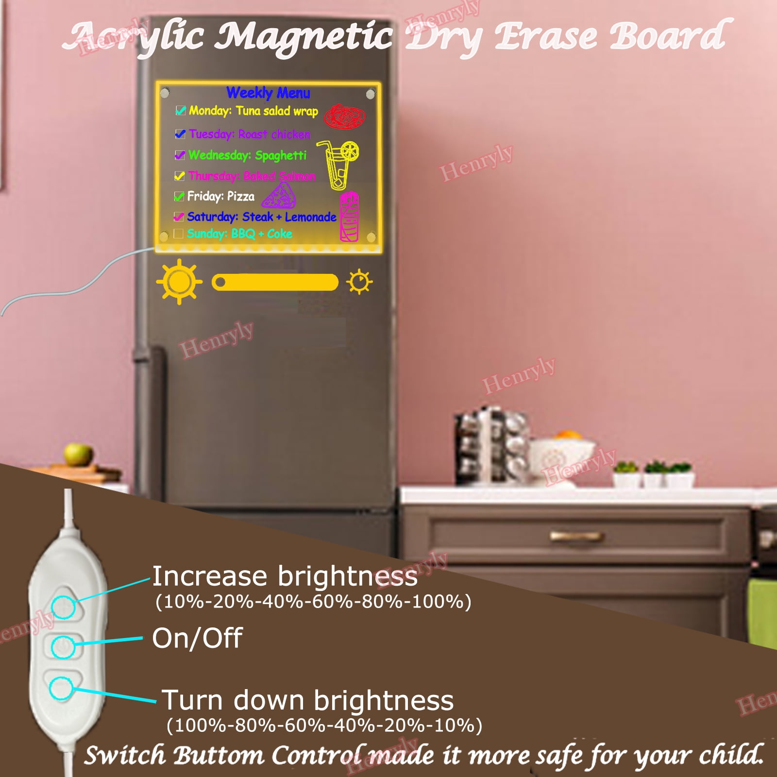 New Illuminated Magnetic Board for Wall for Magnets, Refrigerator, 11.8 X 7.9” Light Up LED Dry Erase Board with Dimmable, Clear Planning Whiteboard to Do List Menu Planner Board