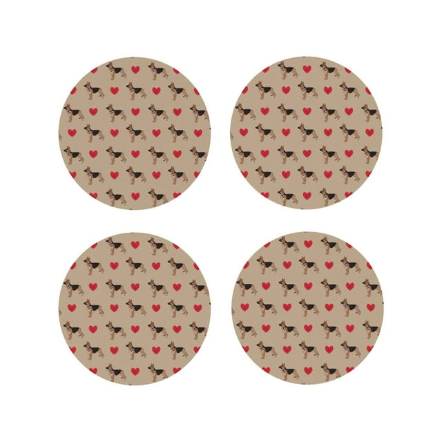 Vsdgher German Shepherd Dog Print Leather Coasters for Drinks, Durable Drink Coasters 4 Set for Tabletop Protection, Luxurious Home Décor and Housewarming Gift-Round Shape