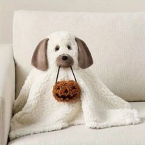 A puppy holding a pumpkin pillow, suitable for Halloween decoration, sofa decoration, bedroom decoration, home decoration, pillow, Halloween gift