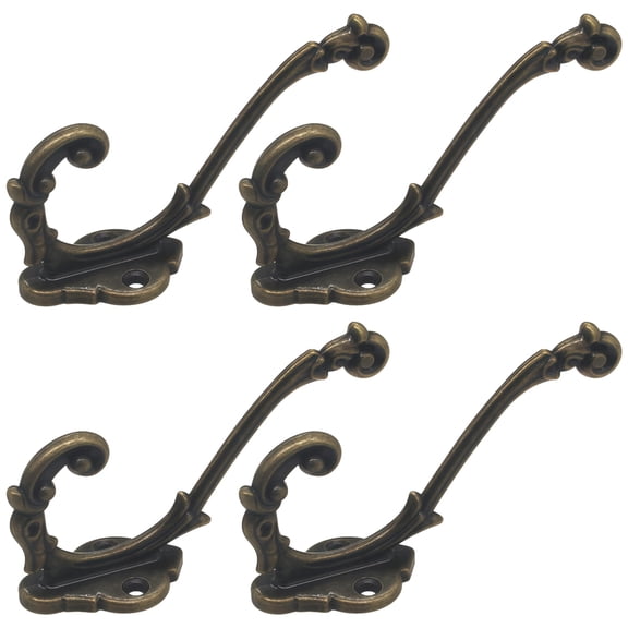 4 Pcs Zinc Alloy Wall Mount Hooks, Vintage Bronze Heavy Duty Coat Hangers, Rustic Farmhouse Style Cast Iron Look Hooks for Entryway, Bathroom & Kitchen