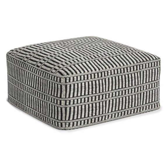 Pemberly Row Contemporary Square Woven Pouf in Black and White