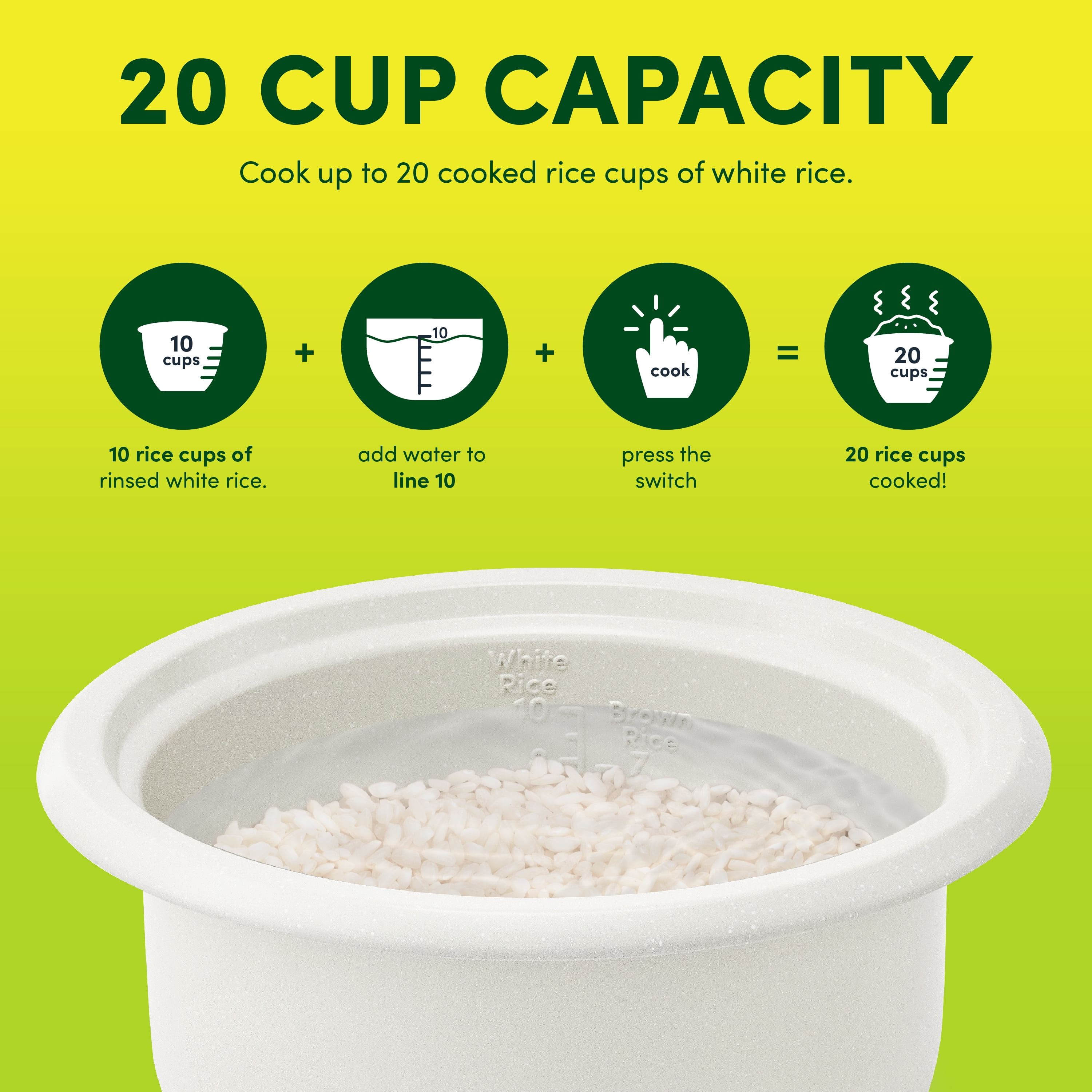 Aroma 20-Cup Rice Cooker & Food Steamer with Bonded Granite Nonstick Ceramic Pop-Up Steam Tray - White