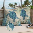 thumbnail image 3 of Teal Sea Turtle Coastal Outdoor Pillow Covers 18x18 Set of 2,Waterproof Patio Throw Pillowcase Protectors,Vintage Summer Beach Seaweed Decorative Pillow Shams Cushion Covers for Seat Bed Couch Sofa, 3 of 8