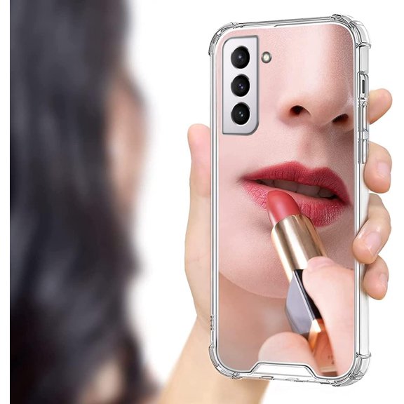 Samsung Galaxy S22 Plus Case Mirror with [Four Corner Thick Guard Shockproof] Hard Mirror Back Soft Bumper Slim Protective Cover Girly Makeup Touch up and Back Camera Selfies for Girl Women