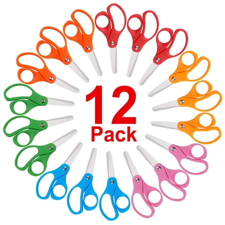 12 Packs Kids Scissors, Scissors for School, Safety Scissors, Blunt Tip Scissors, 5 Inch School Student Blunt Tip Kids Craft Scissors, Safety Comfort Grip for Children Cutting Paper RDD5