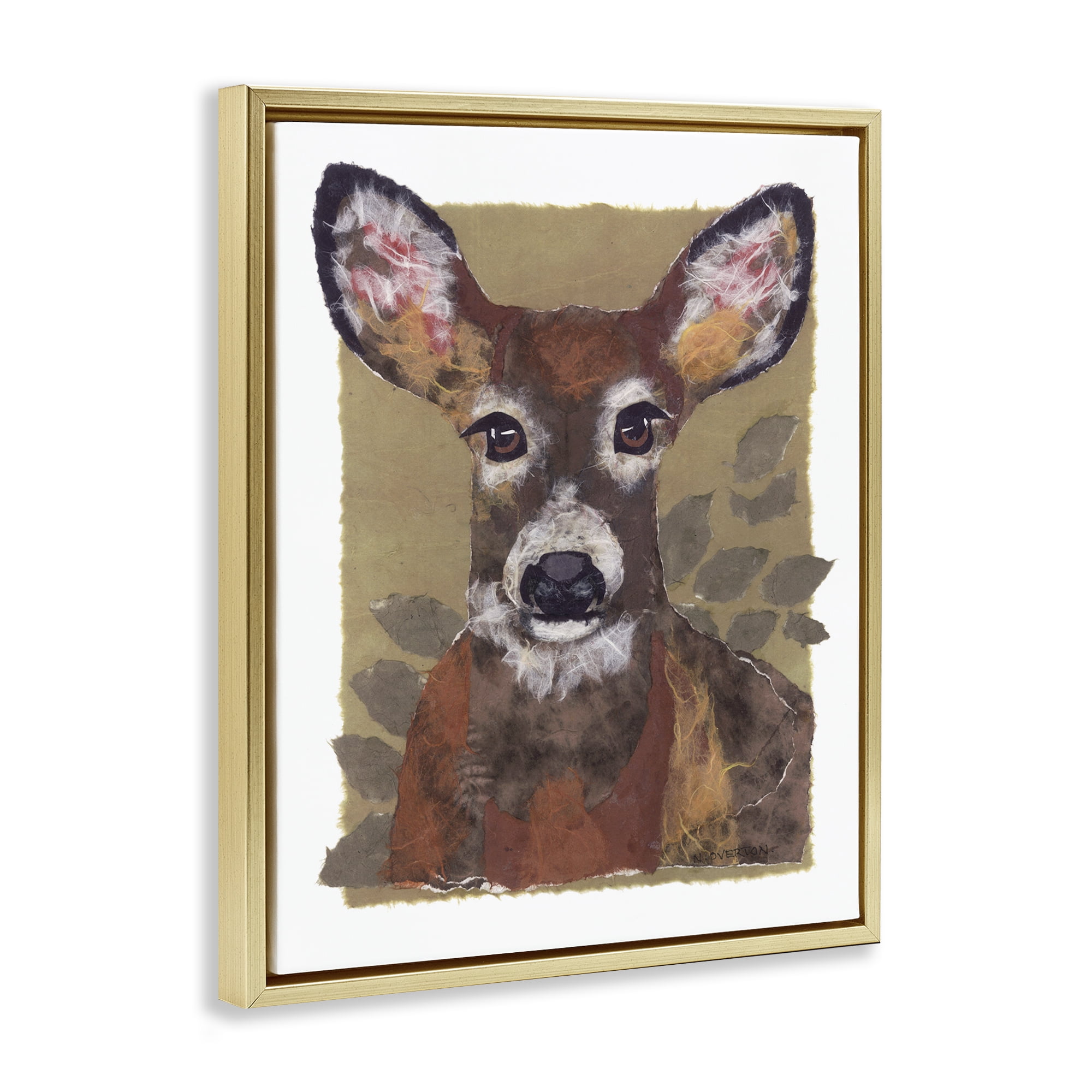 Stupell Industries Woodland Deer Painting Animals & Insects Painting Gold Floater Framed Canvas Art Print Wall Art, 17 x 21
