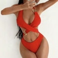 thumbnail image 2 of Erwazi One Piece Swimsuits for Women Solid Slim Monokini Padded Casual Vacation Pool Swim Bathing Suit, 2 of 5