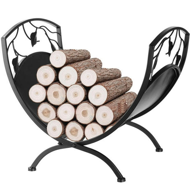 Support à Bûches en Forme de U, Support de Rangement Lourd pour Foyer avec Rouleaux et Motif de Feuilles