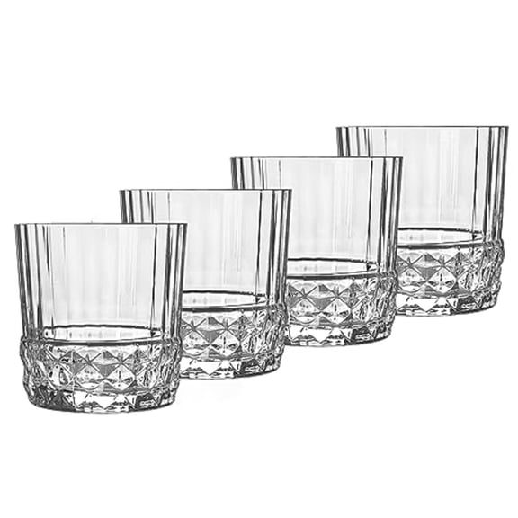 Bormioli Rocco America '20s DOF Glass - Set of 4, Vintage-Inspired Faceted Tumblers - Thick Diamond Cut Base - Whiskey, Negroni & Cocktail Glasses, 12.5 Oz. Drinkware, Made in Italy - Dishwasher Safe