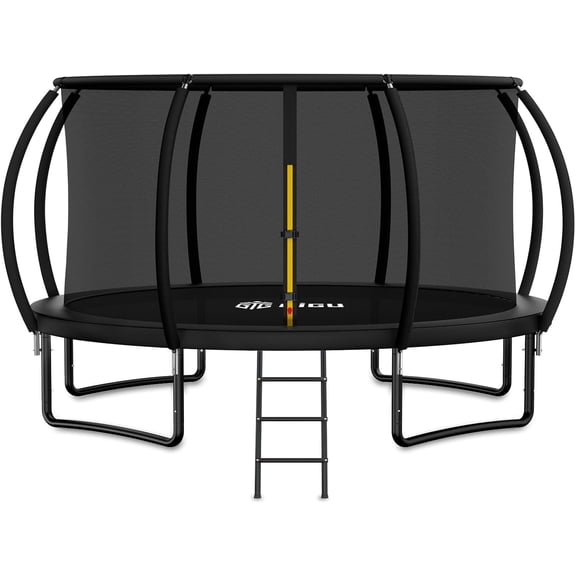 14FT Outdoor Trampoline with Safety Enclosure Net and Ladder, Anti-Rust Coating, Safety Tested, for Kids Teens Adults, Black