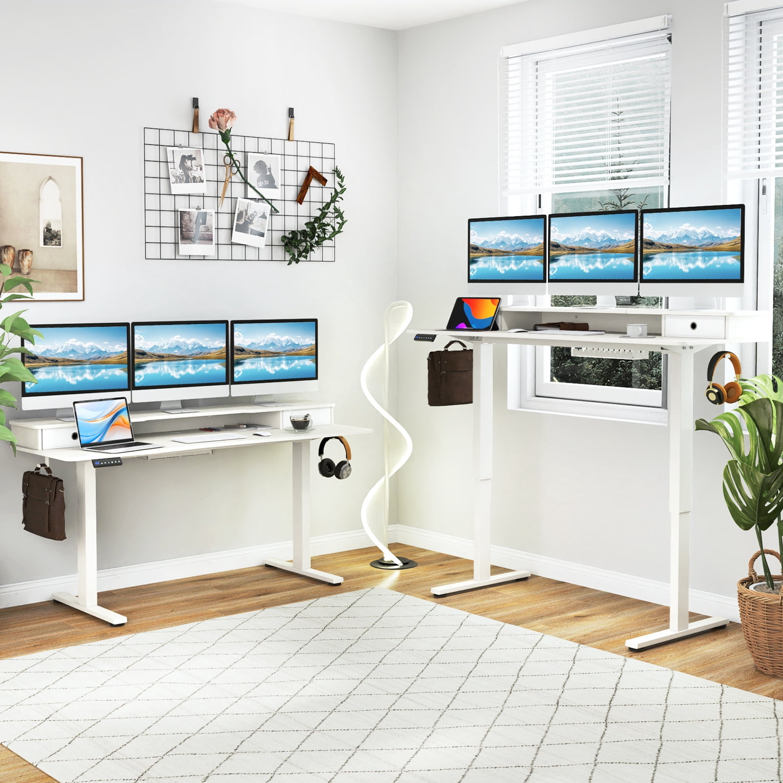 Topbuy 63" x 24" Standing Desk with Drawers Electric Stand-up Desk with Monitor Stand White