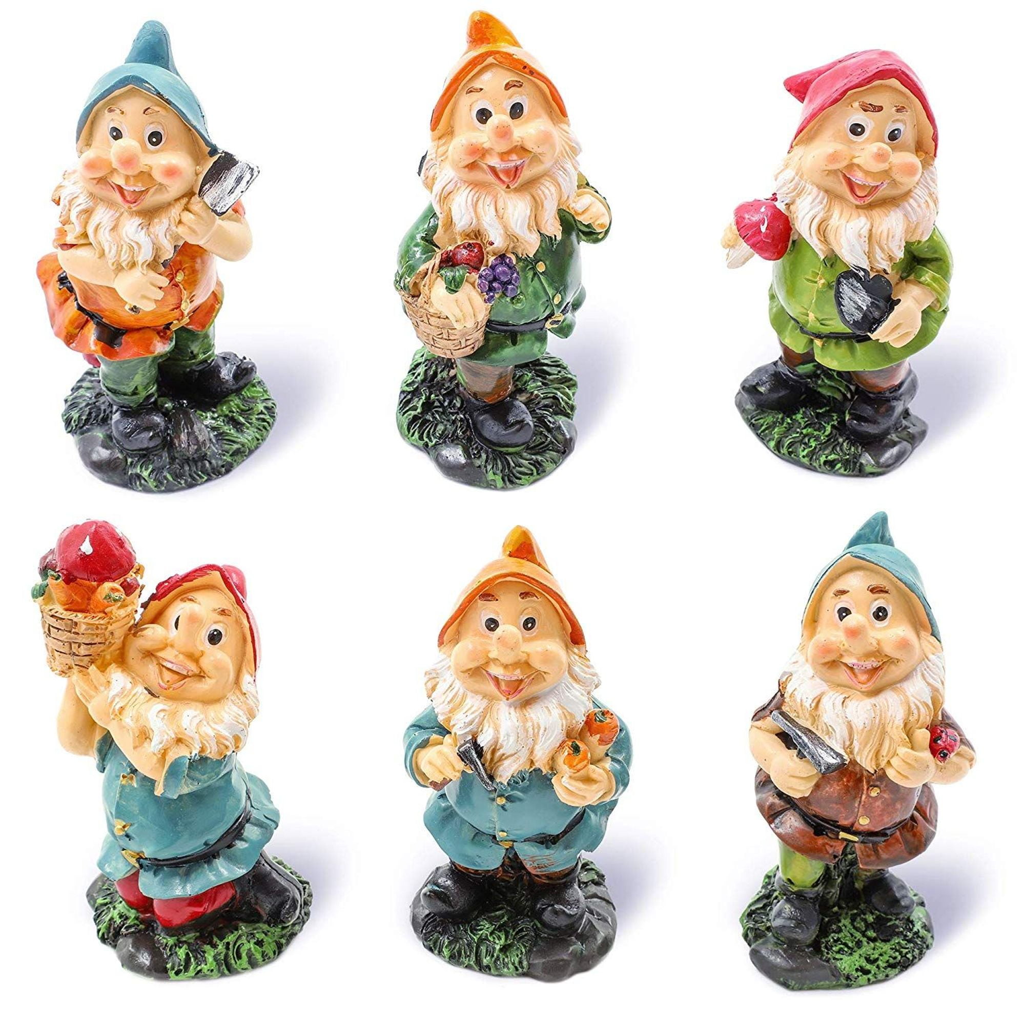 Happy Mini Gnome Figurines (Set Of 6) for Fairy Gardens - 4 inches Tall - Walmart.com