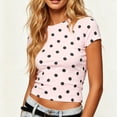 thumbnail image 5 of SAWOBUUN Women Cute Polka Dot T Shirt Short Sleeve Slim Stretch Crew Neck Trendy Summer Top, 5 of 7