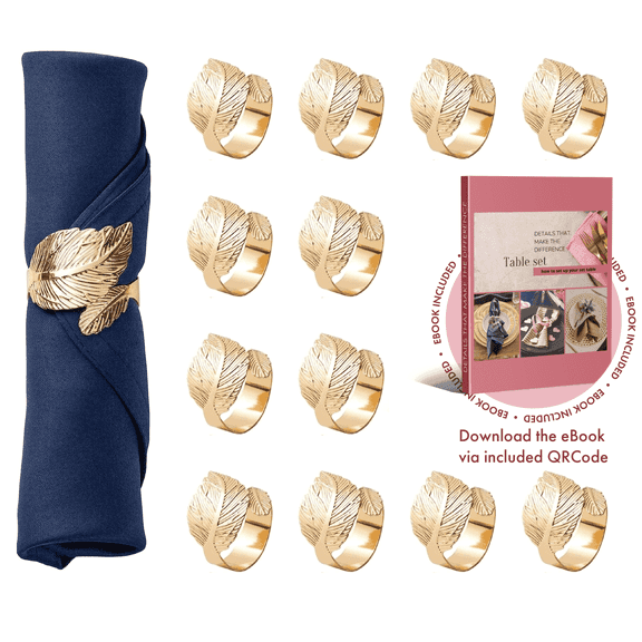 Pogala Elegant Leaf Napkin Rings, Set of 12 Gold Napkin Rings – Elegant Leaf Design for Holiday Parties and Special Occasions Gold.