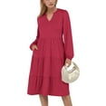 thumbnail image 3 of UVN Fall Dresses for Women Long Sleeve V Neck Midi Dress Casual Loose Flowy Swing Tiered Dress with Pockets, 3 of 9